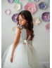 Pearl Neck Ivory Satin Tulle Flower Girl Dress